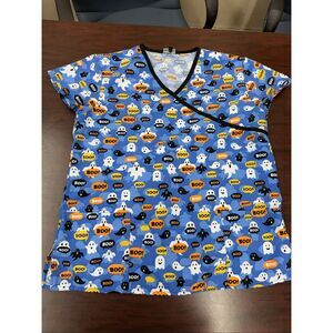 Cassandra O Halloween Scrub Top V-Neck Scrub Top Size Medium